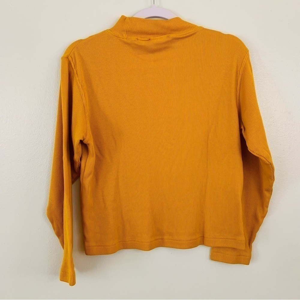 𝅺VINTAGE 90s Paris Sports Club Mustard Ribbed Mock Neck Shirt Size Large - Picture 5 of 5